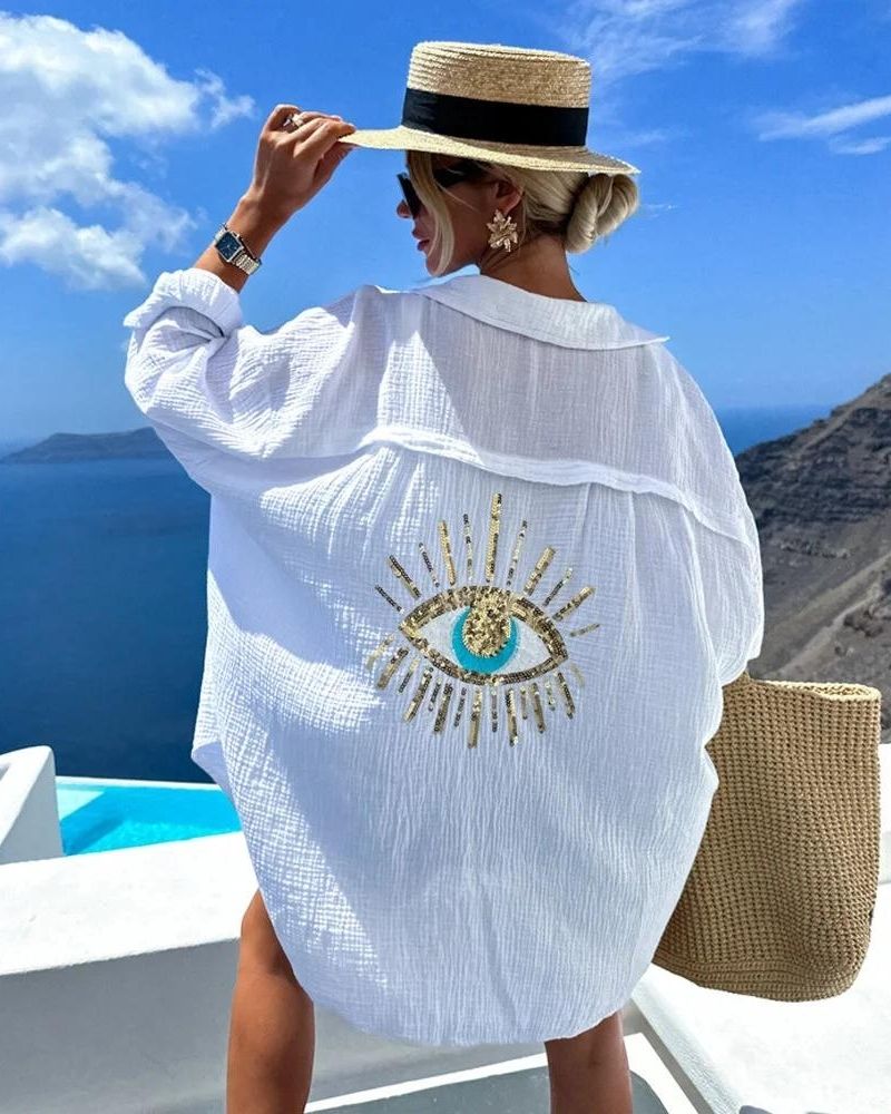 Ainara  - Camisa casual de lentejuelas y perlas