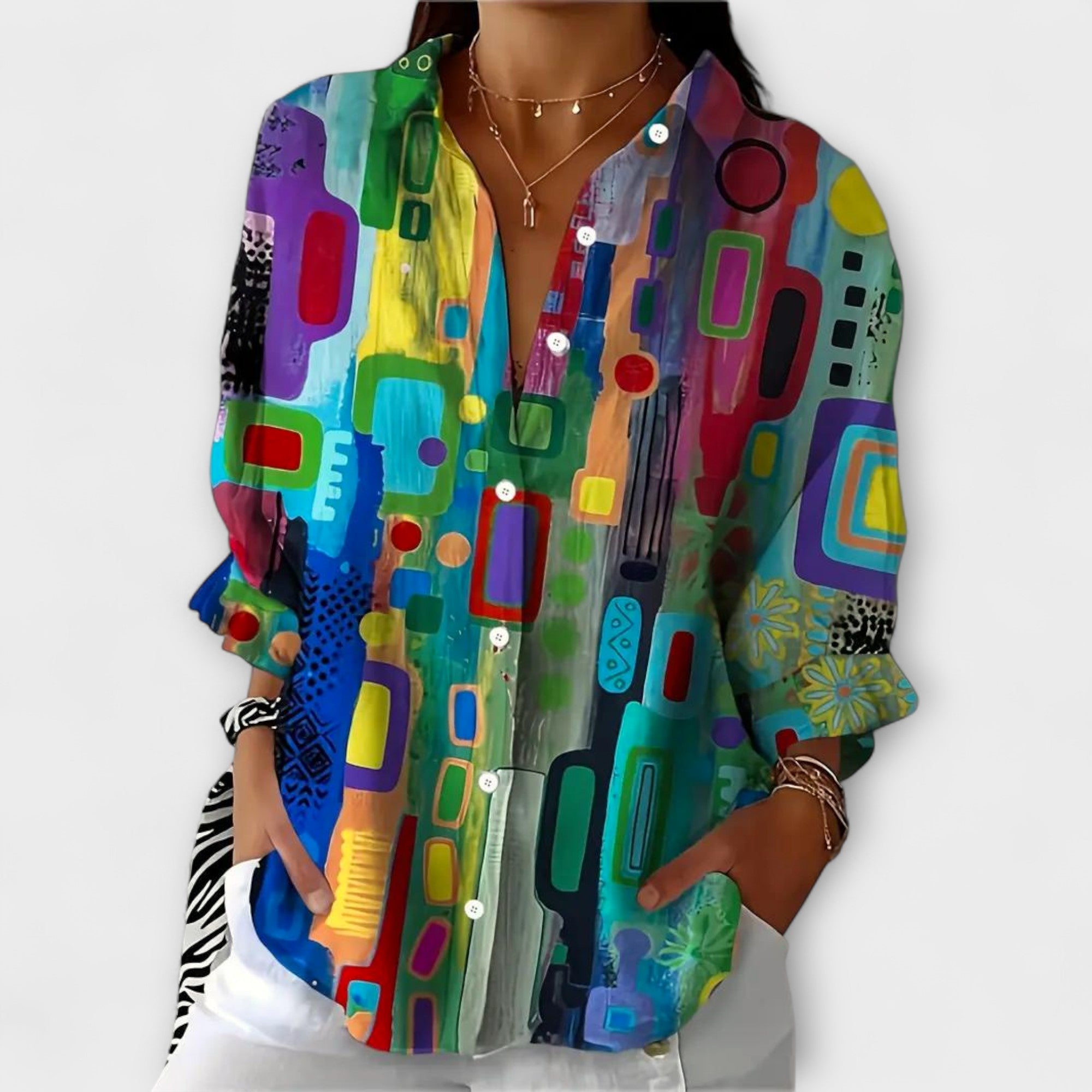 Lina - Camisa de mujer con estampado artístico y corte relajado.