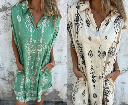 Almudena | Vestido holgado de manga corta con estampado