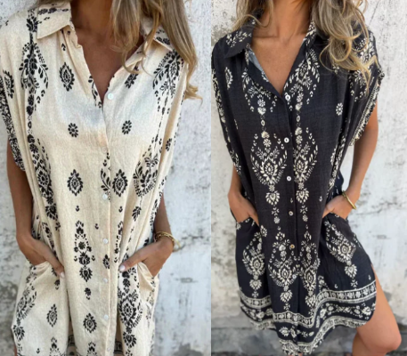 Almudena | Vestido holgado de manga corta con estampado