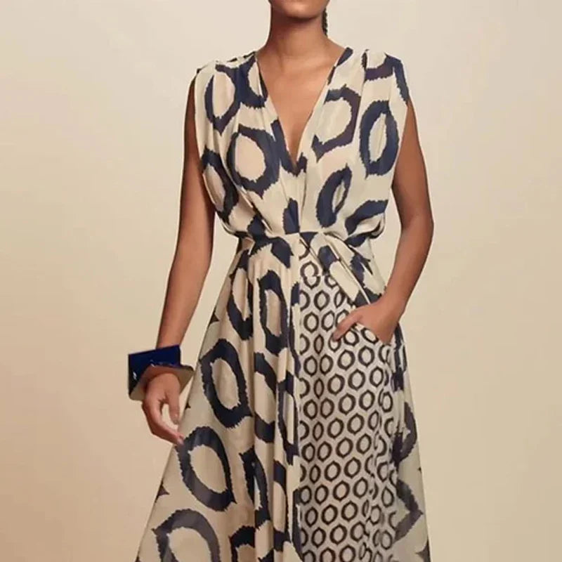 Clara | Vestido Largo Estilo Boho con Estampado Étnico – Corte Fluido y Bolsillos