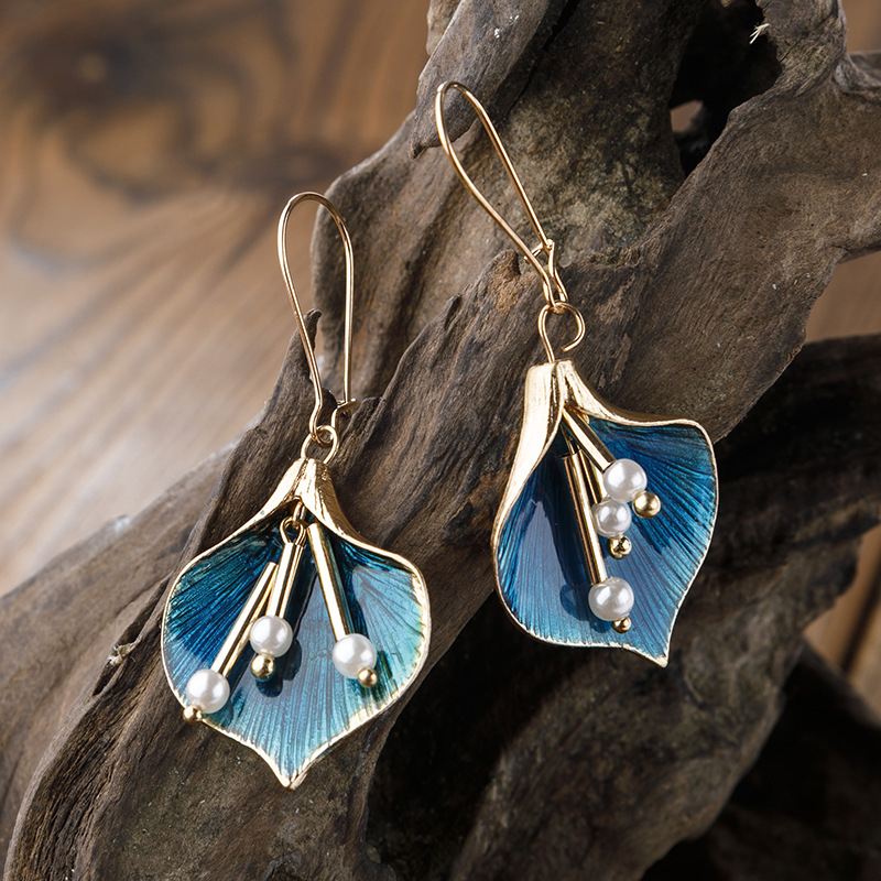 Pendientes Vintage de Plata con Loto Azul